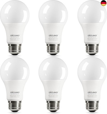DiCUNO 9W E27 LED Lampe ersetzt 60W, 5000K Kaltweiß, 806lm, A60 Matt 