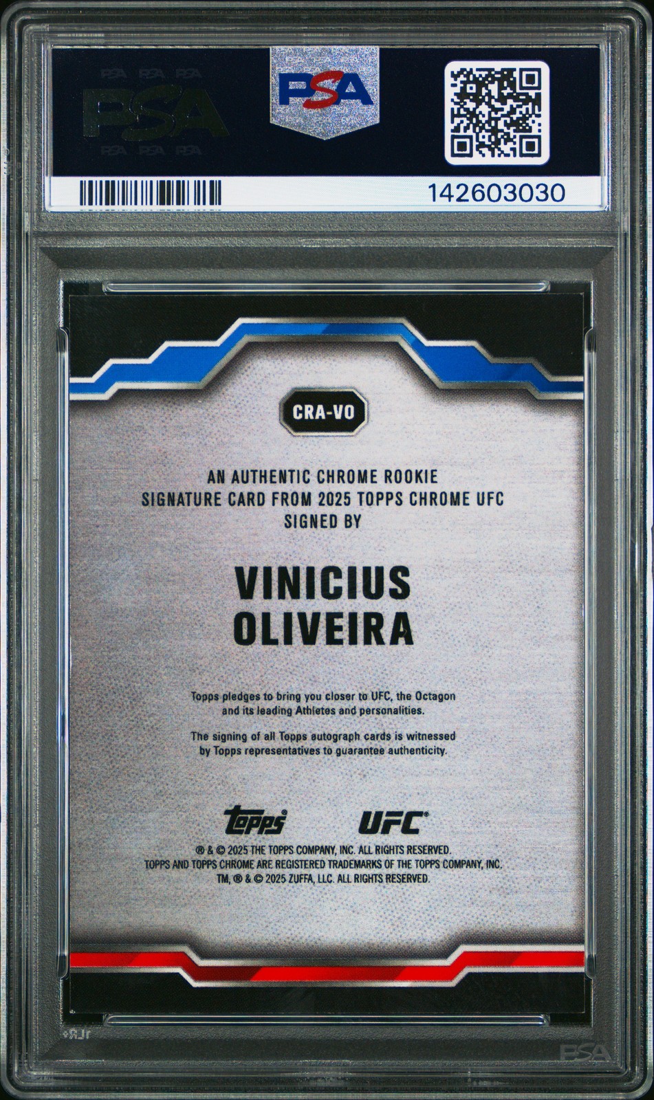 2025 TOPPS CHROME UFC CHROME ROOKIE AUTOS #CRAVO VINICIUS OLIVEIRA RC PSA 8 view 2