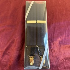 VINTAGE X Back Dark Navy Blue Suspenders MENS 1.5" Elastic Adjustable Clip on