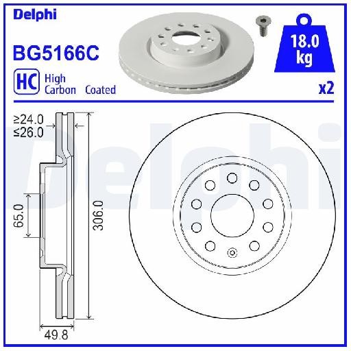 2X Bremsscheibe Vorne FüR Skoda Superb NZ3 NZ5 1.5 2.0 23 Bis 26 Delphi Dpca-image