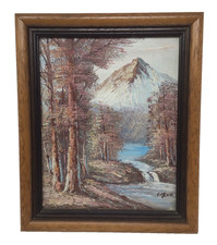 Original Frmed Oil Painting On Board Signed T.Medina "Mountain Scene" 25 x 30cms