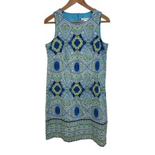 S 6 Colorful Bold Dress Sleeveless Stretch Cotton Casual Blue Green London Times