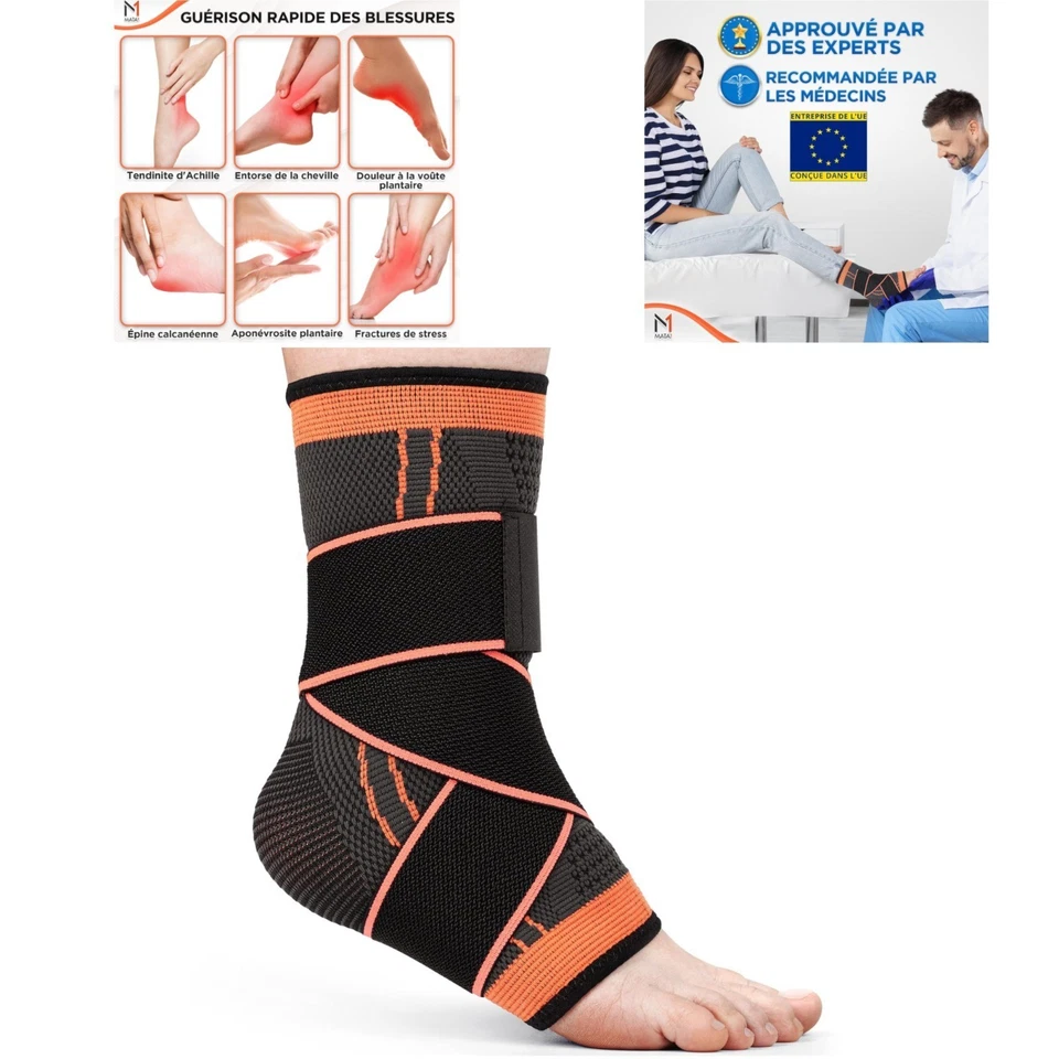 Attelle de cheville compression réglable Mata1 Noir/Orange taille L - Photo 1/4