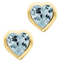 14K Yellow Gold Blue Cubic Zirconia Heart Baby Studs-March