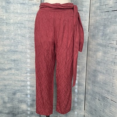 ANTHROPOLOGIE ETT:TWA 4 Textured Paperbag Wide Leg Rose Pink Belted