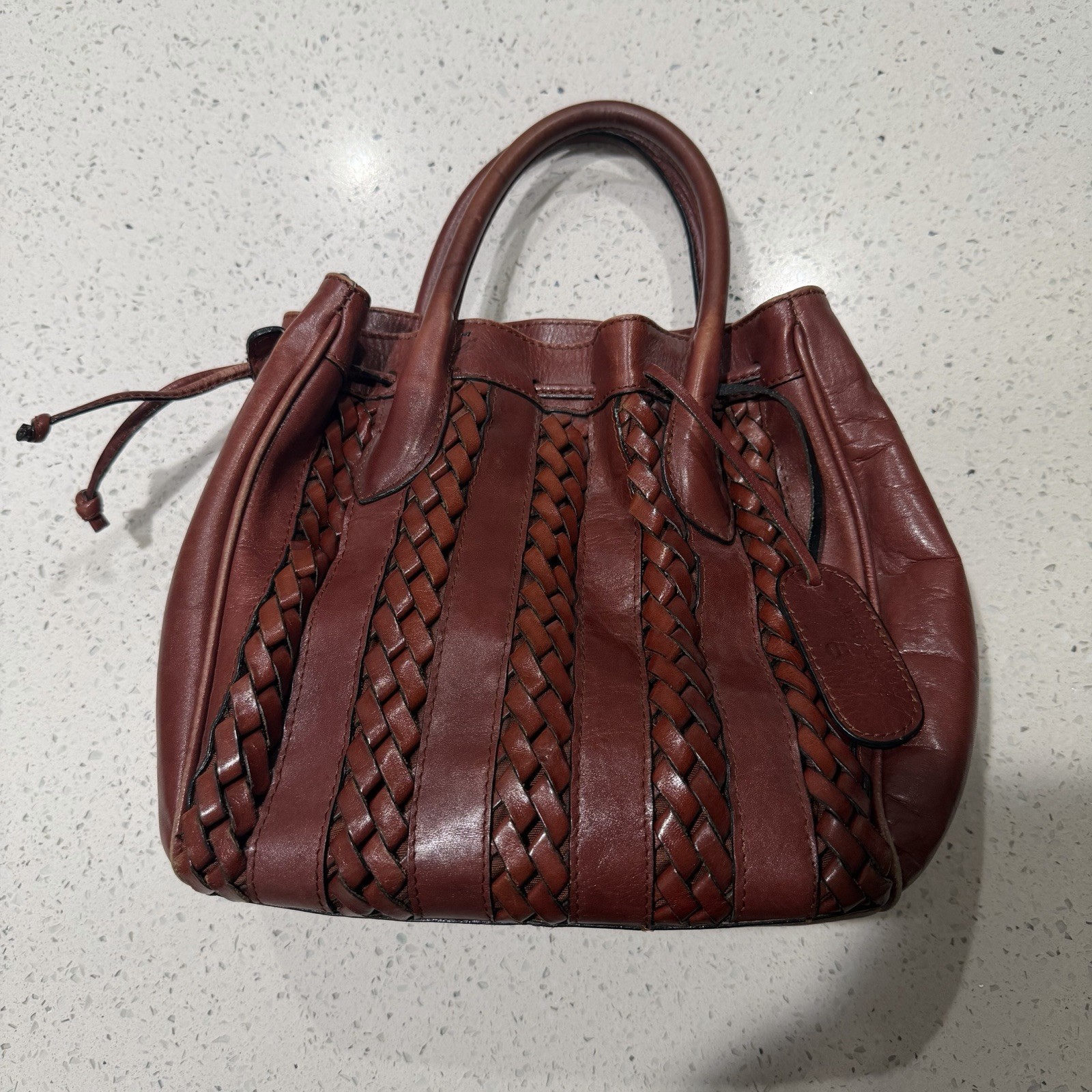 Vintage Etienne Aigner brown leather braided handbag