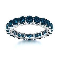 London Blue Topaz Round 4mm Full Eternity Band Ring With Rhodium Plated