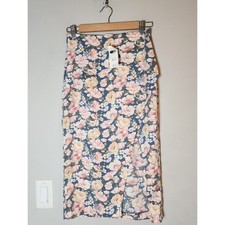 Size SP NWT Abercombie Fitch Floral Midi Skirt Front Slit Blue Pink Small P