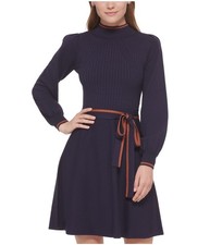Vince Camuto Womens Fit & Flare Sweater Dress, navy, XL