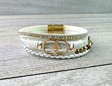 Double Circle Leather Wrap Bracelets Trendy Boho Cuff Bracelet Beads Rhinestone