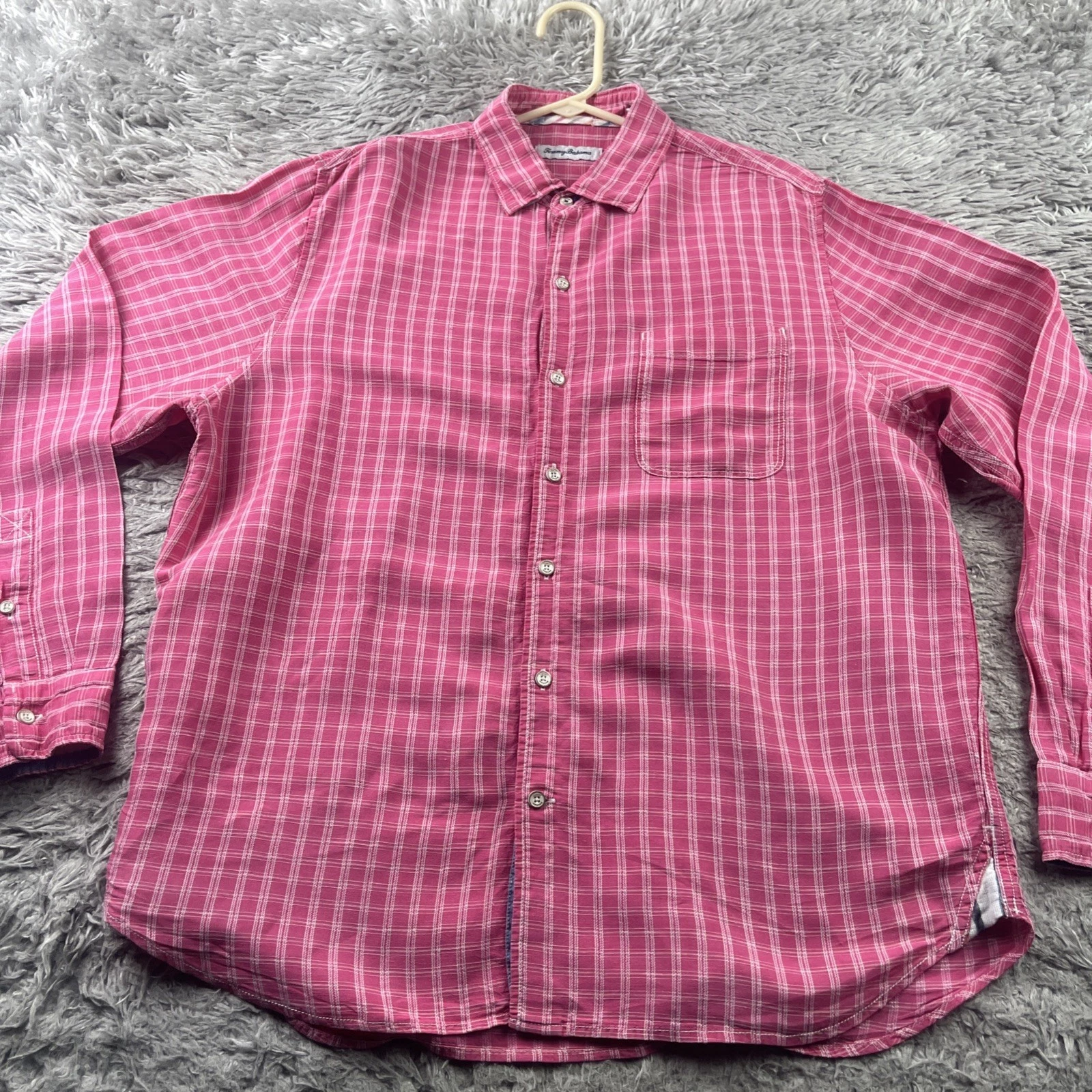 Tommy Bahama Men's Sand Check Linen Blend Long Sleeve Shirt Large Pink