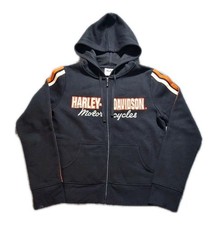 Harley Davidson Womens Hoodie Zip Up Jacket Size Medium Faded Black And Orange
