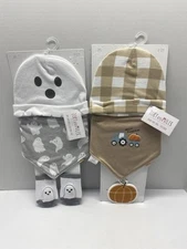 Baby Hat, Bib, Socks And Teether Size 0-12 Mo  Halloween Fall Themed NWT 2 sets
