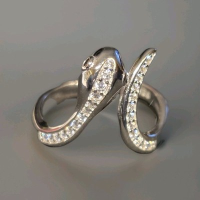 Natural White Topaz Cobra/Snake  925 Sterling Silver Ring Jewelry Size 7.5 1449