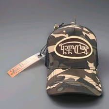 Von Dutch Edge Camo Trucker Hat Brown Black Snapback Mesh Logo NWT One Size