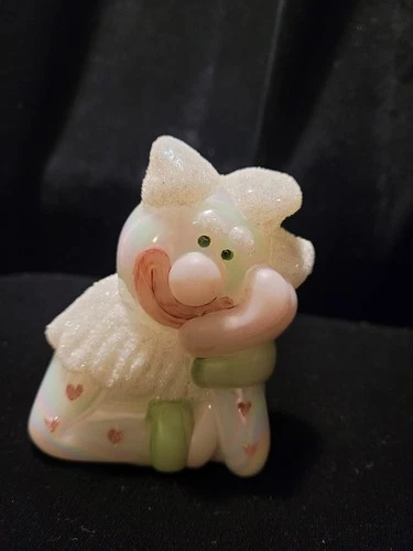 Fenton Hand Painted Opalescent Glass Clown Figurine White Pink Green Signed Pat…