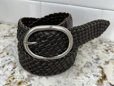 Talbots Braided Leather Silver Oval Buckle Belt Brown 1.5" W Size Large 6113