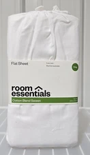 Room Essentials King Size Easy Care Cotton Sateen White Flat Sheet 108" x  102"