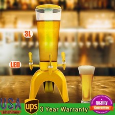 3L/100oz Beer Tower Beverage Dispenser w/ Ice Container and LED Light & 3 Faucet
