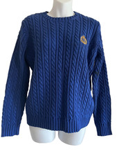 RALPH LAUREN ROYAL BLUE CABLE KNIT CREST SWEATER PULLOVER TOP Sz PETITE WOW