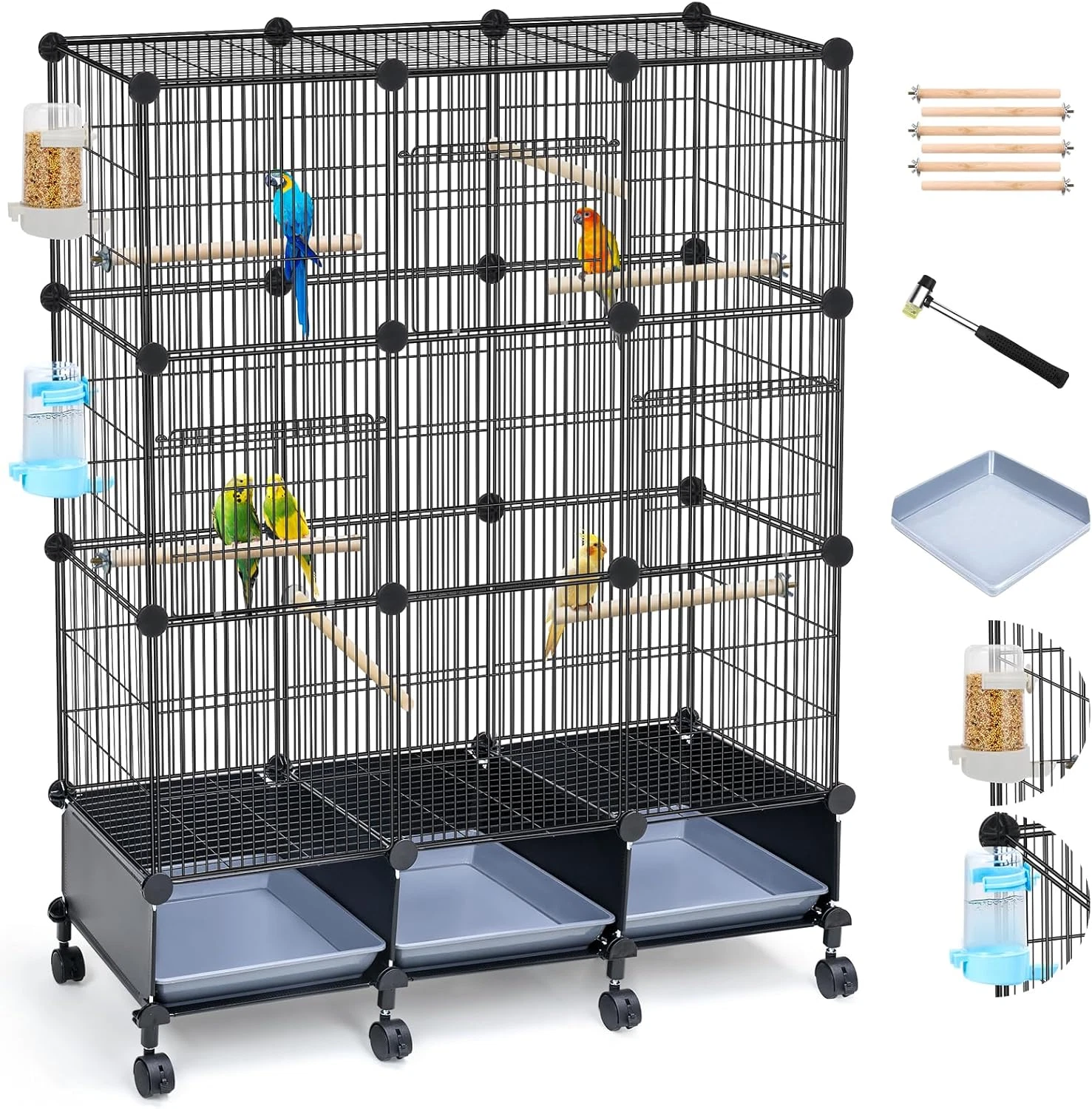 Spacious Encrypted Bird Cage with Perches, Tray, Water Bottle & Feeder
Opens in a new window or tab