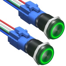 2PCS 16mm Latching On Off Switch 12V DC, Waterproof LED Power Button Green