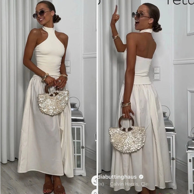 contrast halter dress zw collection ZARA NEW COMBINATION MIDI OPEN-BACK WHITE 4174/202 S L XL Bell Sleeve