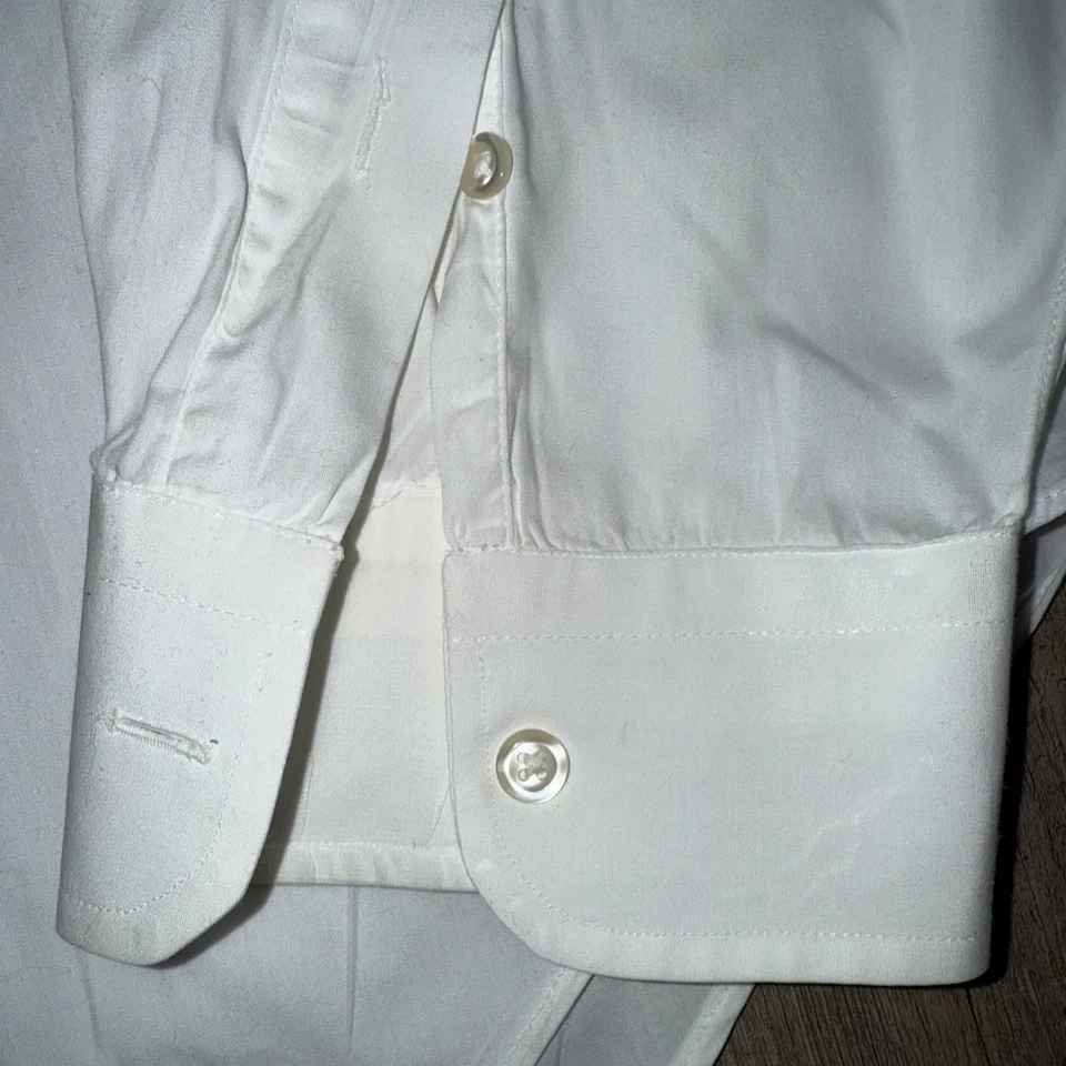 Camisa de vestir blanca Danforth vintage años 60 talla 16,5 pestañas cuello a presión rara Foto 4 de 4