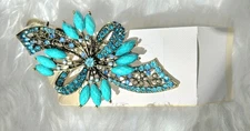 Vintage Style Duck Bill  Turquoise and Gold Floral Motif Hair Clip wedding prom