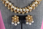 Quality Vintage Faux Pearl AB Rhinestone Choker Necklace & Drop Clip Earrings