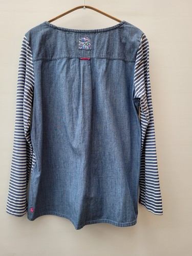 Joules Relaxed Loose fit Stripy Jersey +Denim Longer back Tunic Top Pocket UK16❤ - Picture 12 of 16
