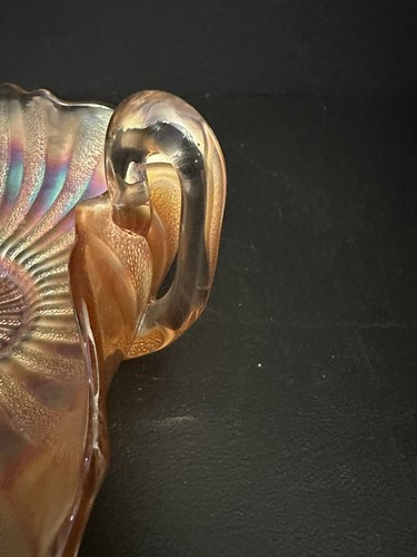 Vintage Fenton Stippled Rays Double Handled Bon Bon Dish Carnival Glass - Picture 8 of 9