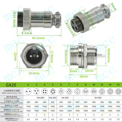 GX20 Aviation Plug 6 Pin 20mm Metal Male Female Panel Cable - Foto 3