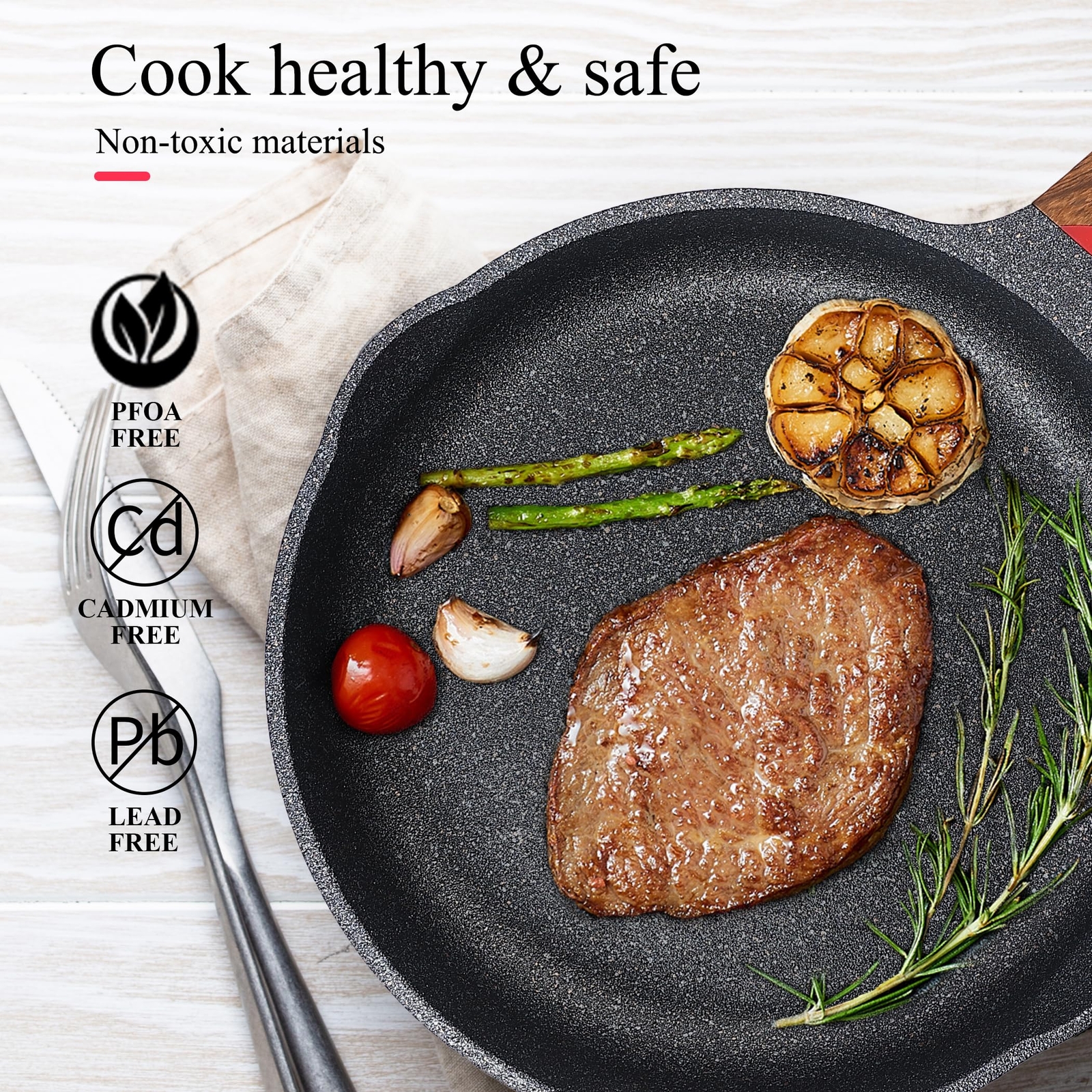 Nonstick Frying Pan Anti Scratch9.5 Inch Skillet Cast Aluminum Cookware Induc...