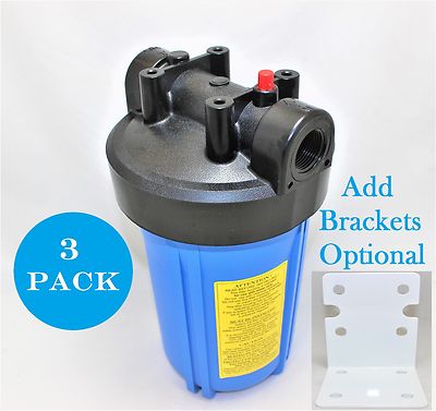3 Pack Water Filter Housing 10''x4.5'' Pressure Cap Release Bracket Wrench Option