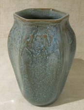 Pilkington's Royal Lancastrian Hexagonal Vase With Curdled Turquoise Glaze