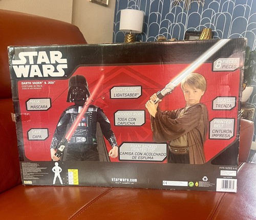2015 Disney Star Wars Darth Vader & Jedi Costume Bi Pack W/ Light Saber Age 4-6 - Picture 5 of 8