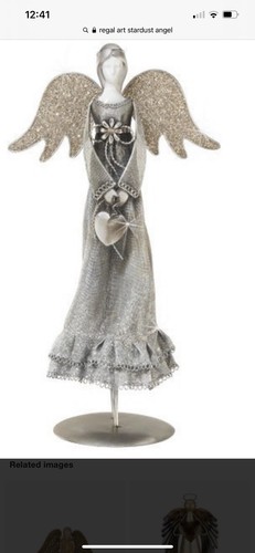 Stardust Angel Decor w/flower 15” Metal Mesh Porcelain By Regal Art & Gift - Picture 4 of 4