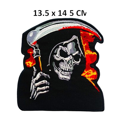 Sensenmann in Flammen mit Sense Rückenaufnäher Stickerei Neu Aufnäher N-245