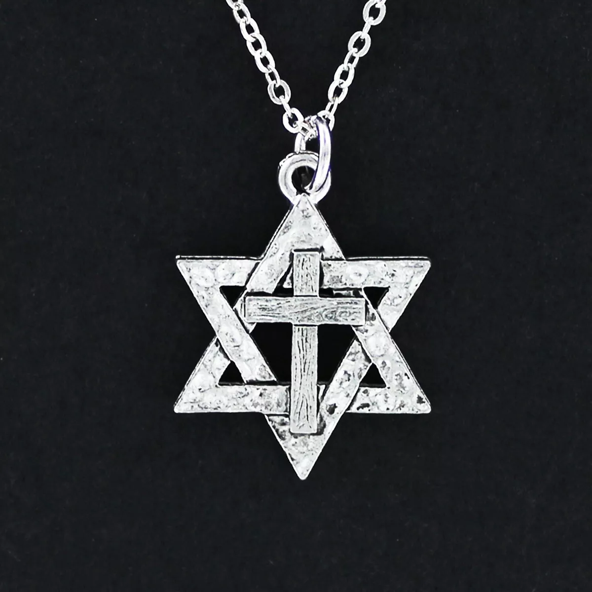 STAR OF DAVID Cross Necklace on Chain or Charm Only Pewter Messianic Jewish