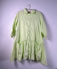 LA Blend Mini Shirt Dress Womens Medium Green Linen Button Front Short Sleeve