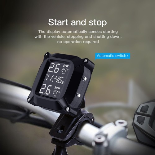 Motorcycle TPMS Tire Pressure Monitor - LCD Screen IP67 Waterproof With 2 Sensors