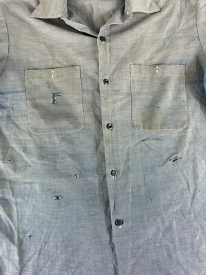 Vintage 60s Distressed Faded Worn Chambray Sears Denim Blue Vintage 60s Distressed Faded Worn Chambray Sears Denim Blue