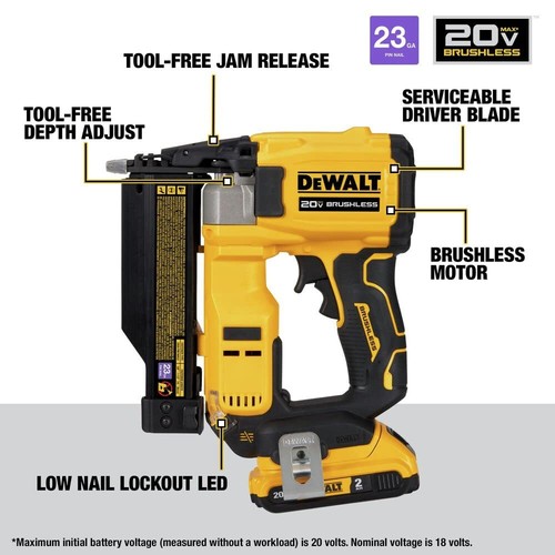 DEWALT ATOMIC 20V MAX Cordless 23 Ga Pin Nailer Kit with 2.0Ah Battery & Charger - Picture 3 of 8