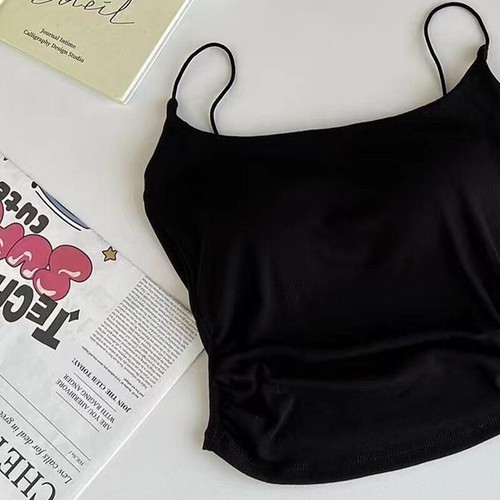 Women Solid Color Spaghetti Straps Sleeveless Slim Camisole With Chest Pad - Picture 6 of 13