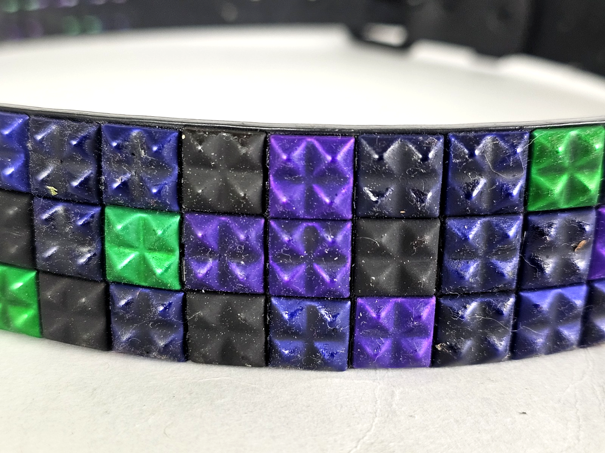 Three Row Pyramid Stud Black Green Purple Belt Genuine