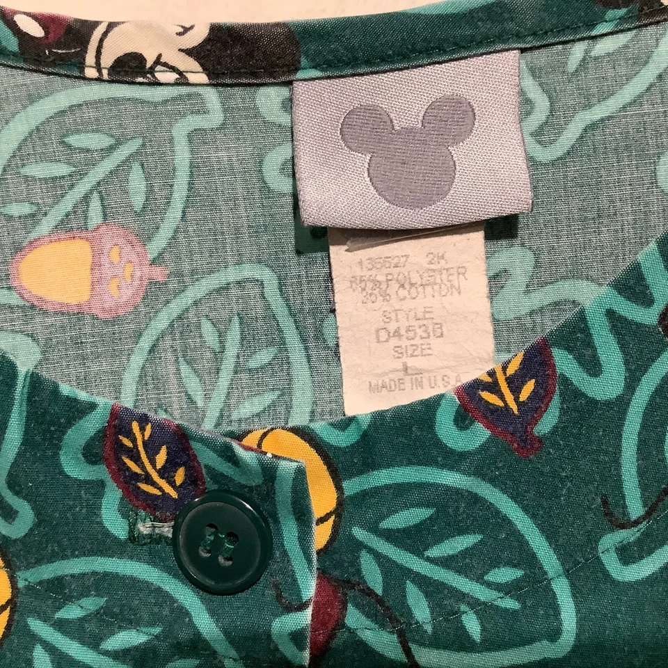 Blusa Médica Vintage Disney Mickey Mouse Manga Larga Botón Mujer L Verde Hecha en EE. UU. Foto 4 de 4