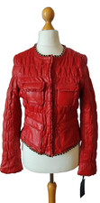 Buccelli Soft Leather Ruched Chain Jacket Red Size It 44 M L Made In Italy New