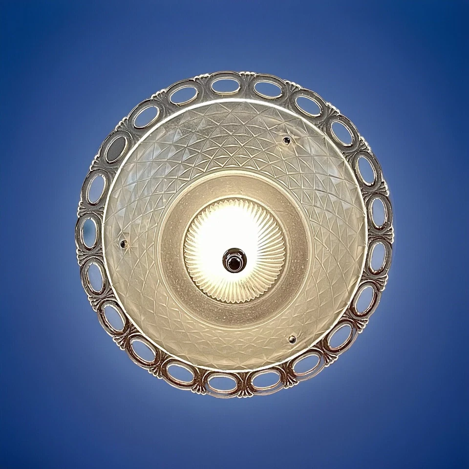 Lámpara de techo antigua victoriana Art Deco Nouveau de encaje geométrico años 30-40 Foto 4 de 4