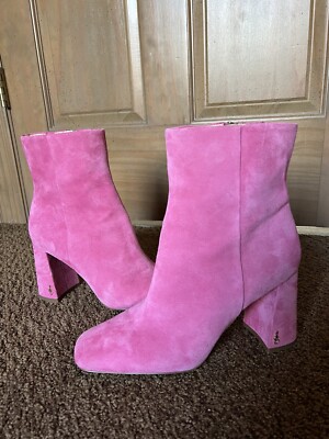 Sam Edelman Bright Pink Suede Leather Boots Booties Short Heel